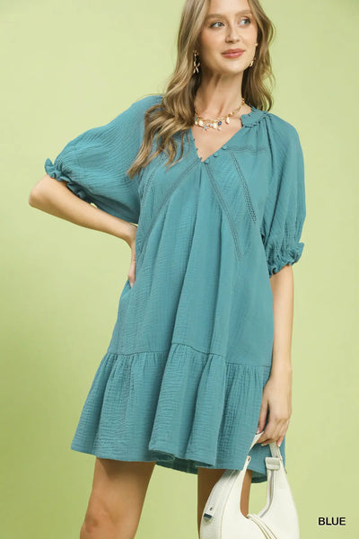 Cotton Gauze Dress - Blue Native Beach Boutique Cotton Gauze Dress - Blue Native Beach Boutique