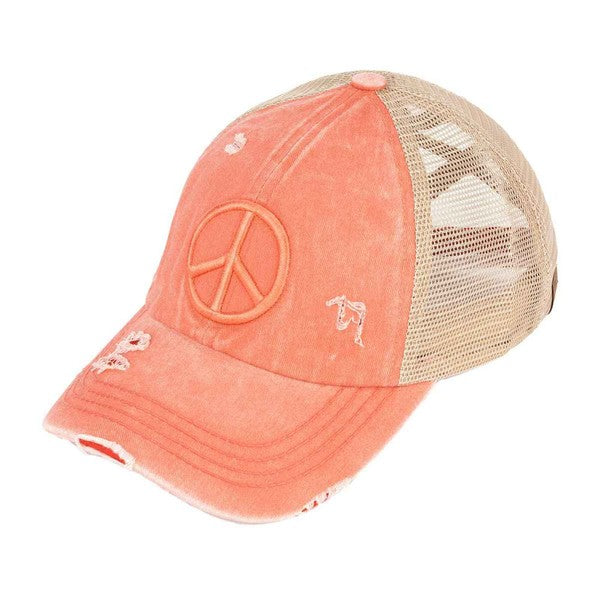 Peace Sign Ball Cap - Coral