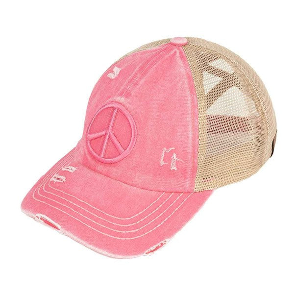 Peace Sign Ball Cap - Pink