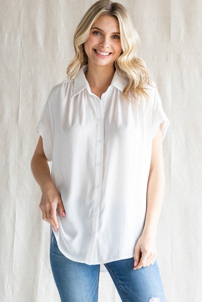Collared Button Up Top - Off White