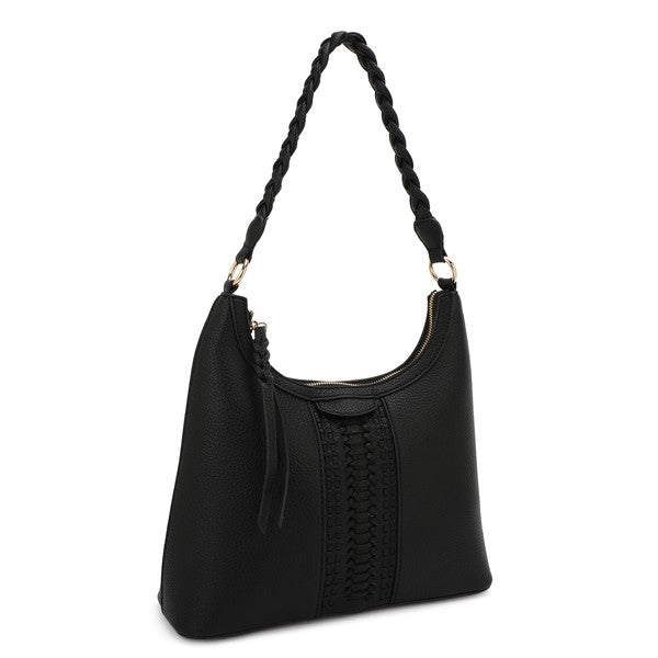 Shoulder Bag w/ Whipstitch Details - Black