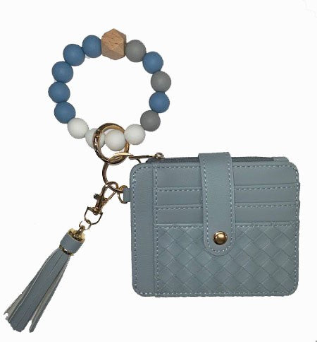 Quilted Beaded Bangle Wallet - Blue
