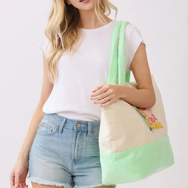 Sips About To Go Down Terry Beach Bag - Mint