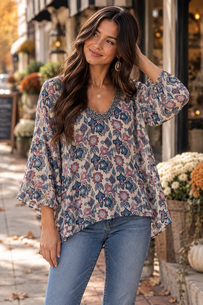 Ikat Print Boho Top
