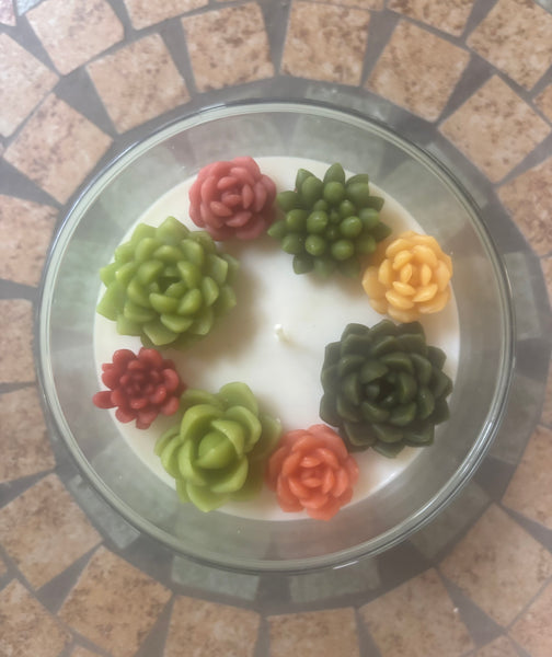 Handcrafted Succulent Terrarium Soy Candle - Mahogany Teakwood