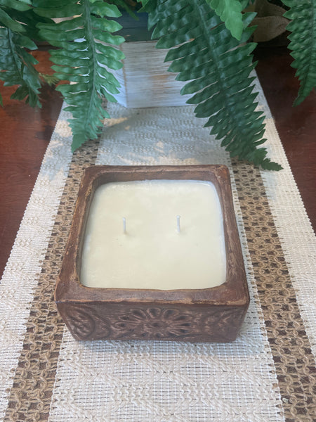 16oz Bohemian Flower Clay Pottery Candle - Terracotta