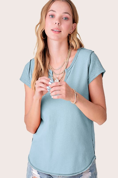 Textured U-Short Sleeve Top - Cloud