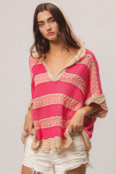 Multicolored Striped Knit Top - Fushsia/Blush