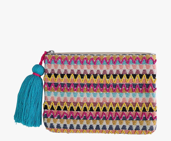 Josephine Printed Cotton Cosmetic Pouch - Turquoise Multi