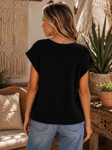 Cotton Slub Knit Top - Black