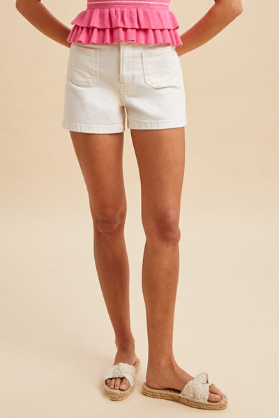High Rise Front Pocket Shorts - White