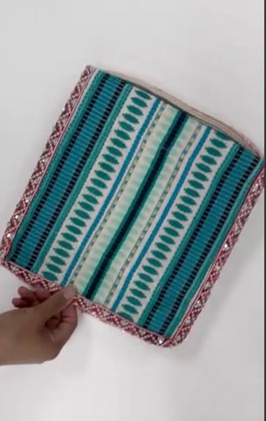 Mary Grace Striped Cotton Toiletry/Cosmetic Bag - Teal/Pink