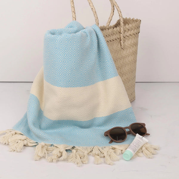 Handwoven Turkish Beach Towel - Aqua