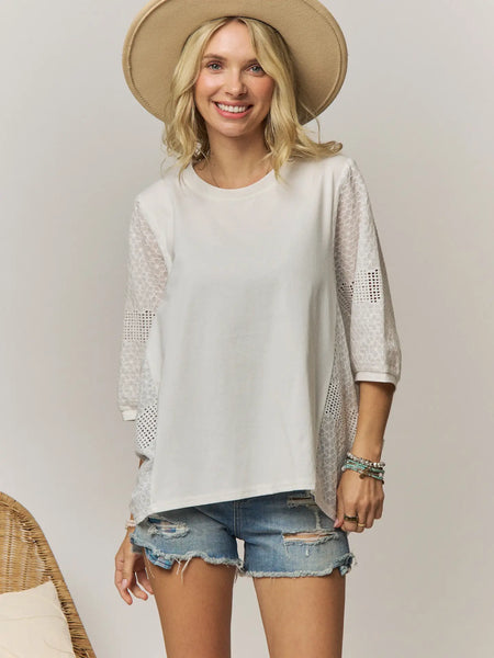 Chic Batwing Mesh Top - Off White