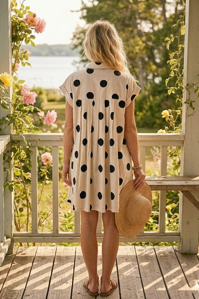 Polka Dot Button Down Dress - Cream/Black