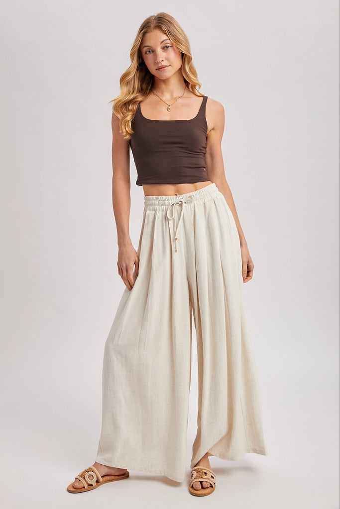 Wide Leg Palazza Pants - Oatmeal