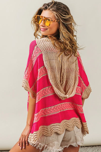 Multicolored Striped Knit Top - Fushsia/Blush