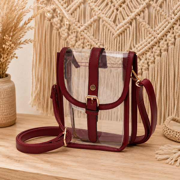 Clear Transparent Crossbody Bag - Burgundy