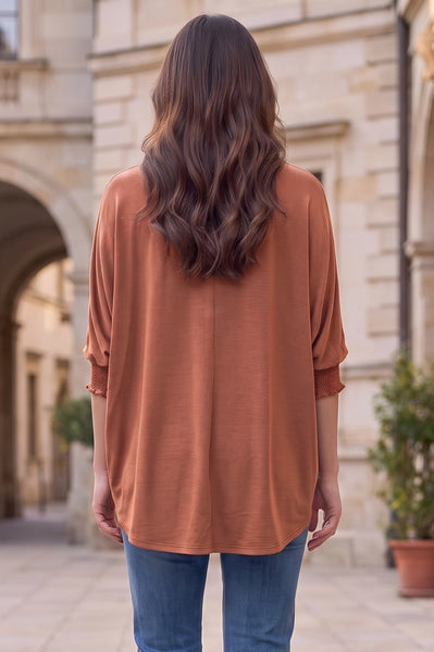 3/4 Sleeve Smocked Blouse - Caramel