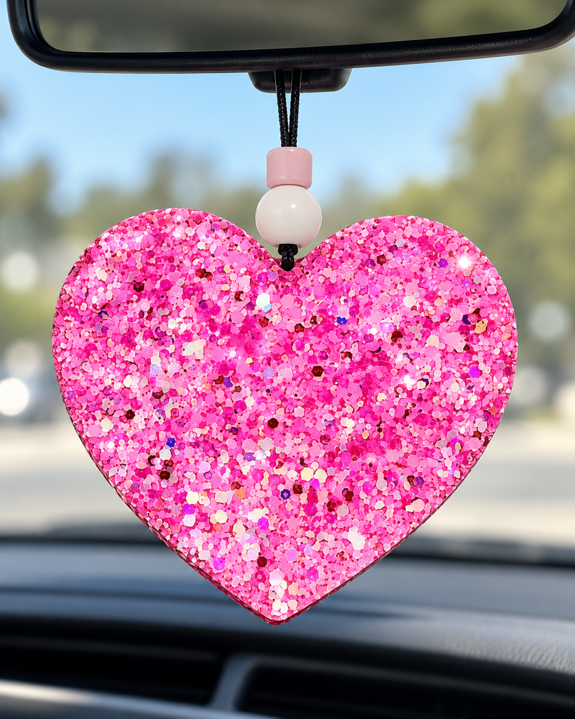 Glitter Heart Car Freshie - Pink