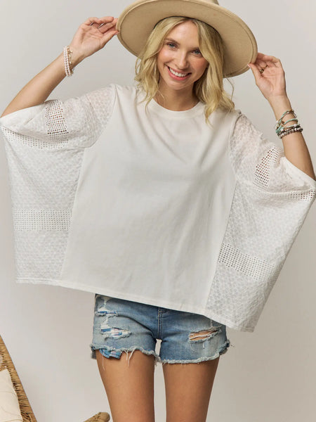 Chic Batwing Mesh Top - Off White