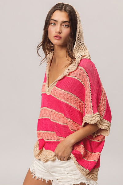 Multicolored Striped Knit Top - Fushsia/Blush