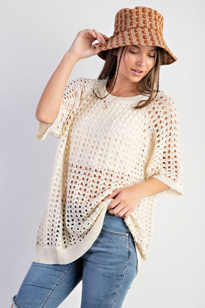 Fishnet Knitted Sweater - Ecru - SALE