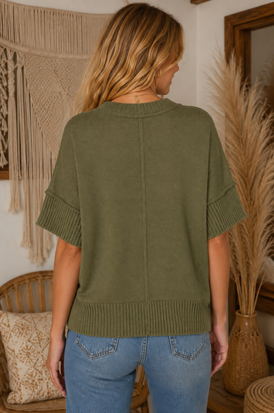 Drop Half-Sleeve Top - Olive