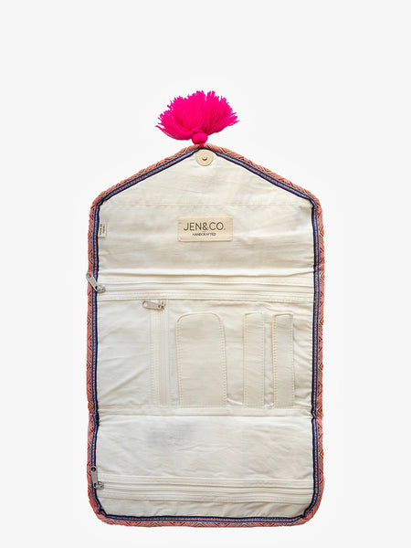 Katleya Patterned Cotton Jewelry Case/Pouch - Pink Multi