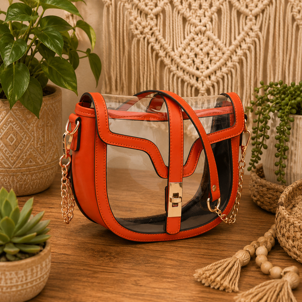 Clear Transparent Saddle Bag - Orange
