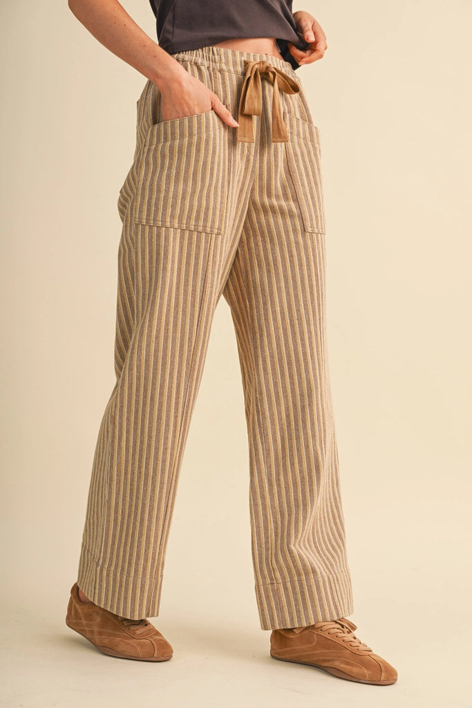 Striped Wide Leg Pants - Warm Sand Stripe