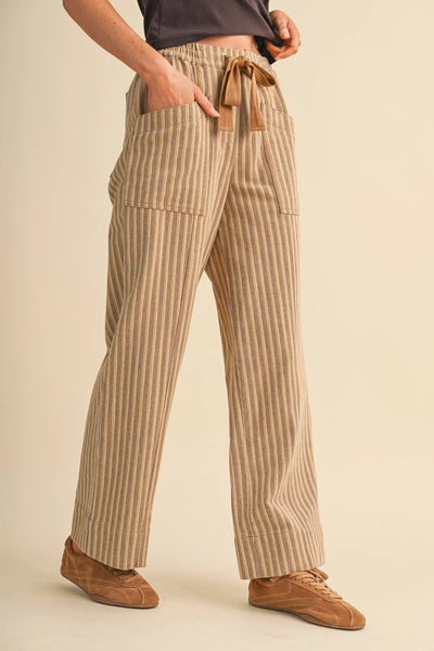 Striped Wide Leg Pants - Warm Sand Stripe
