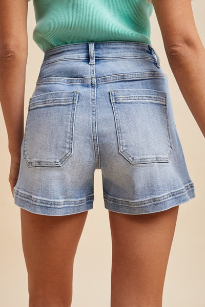 High Rise Front Pocket Shorts - Denim Blue