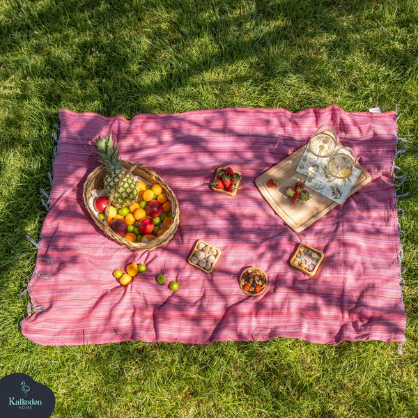 Handwoven Striped Turkish Beach Towel - Multi Pink