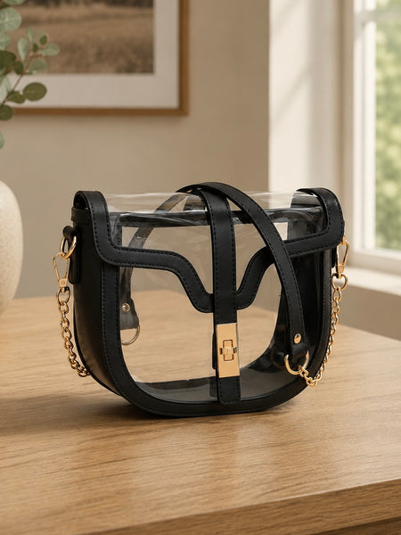 Clear Transparent Saddle Bag - Black
