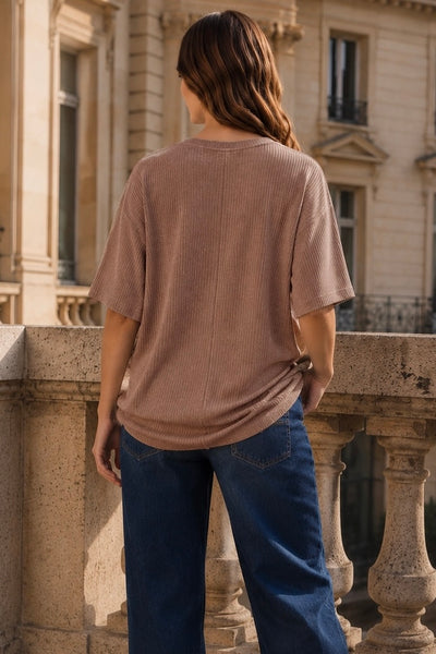 Ribbed Oversized Ruched Top - Mocha