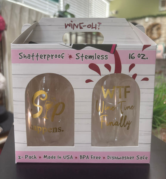 Wine Lovers Shatterproof Stemless Wine Tumbler - 2 Pack