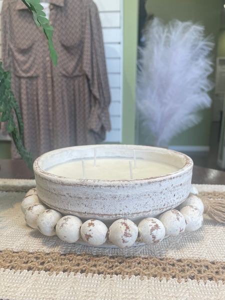 16oz Round Whitewash Clay Pottery Candle