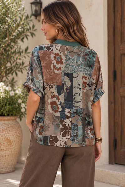 Mixed Floral Patchwork Top - Slate
