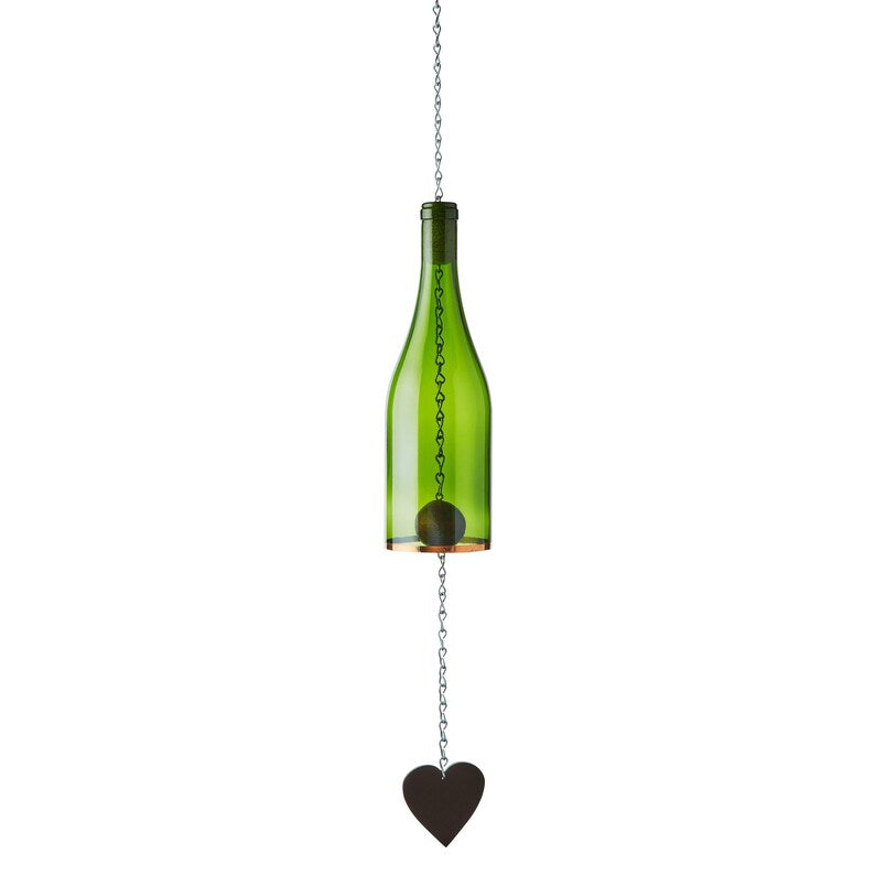 Glass Wine Bottle Wind Chime - Green