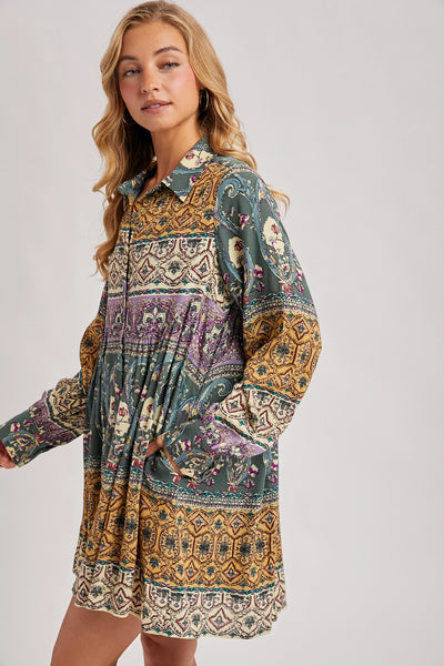 Paisley Print Shirt Sleeve - Gold/Green