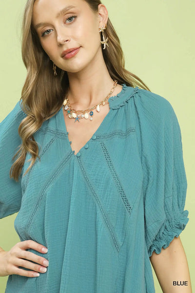 Cotton Gauze Dress - Blue