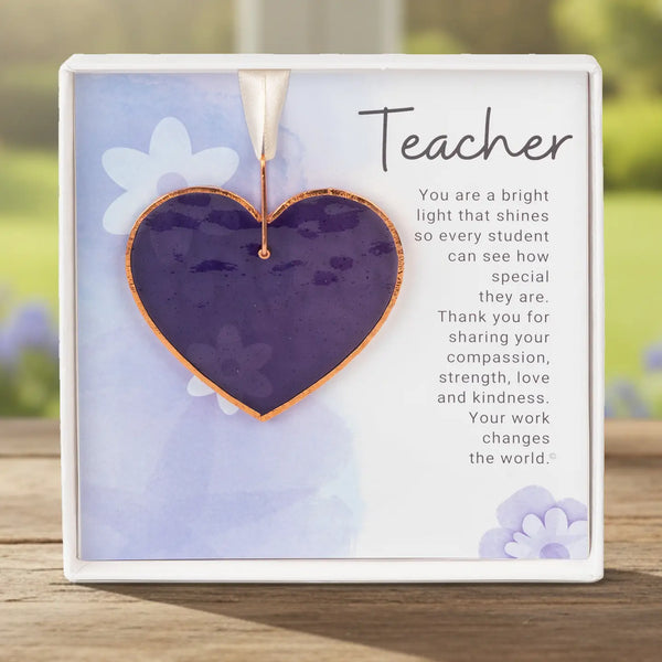 Teacher Keepsake Stained Glass Heart - Purple