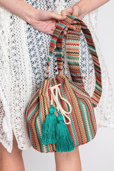 Multi Colored Striped Bucket Bag - Teal