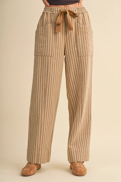 Striped Wide Leg Pants - Warm Sand Stripe