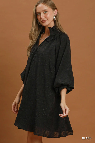 Textured Animal Print Dress - Black