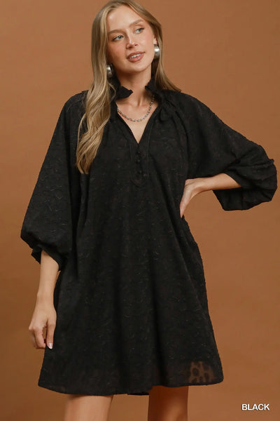 Textured Animal Print Dress - Black