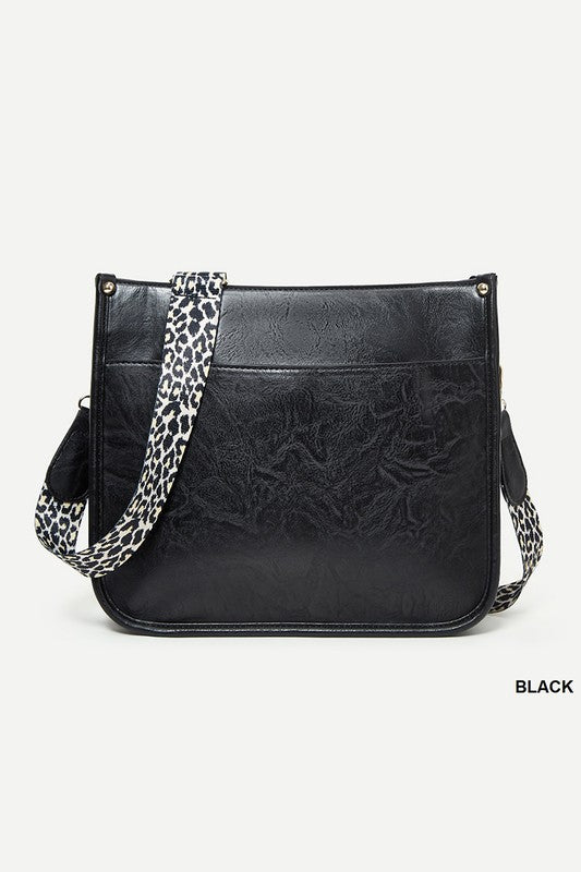 Leopard Strap Shoulder Bag - Black