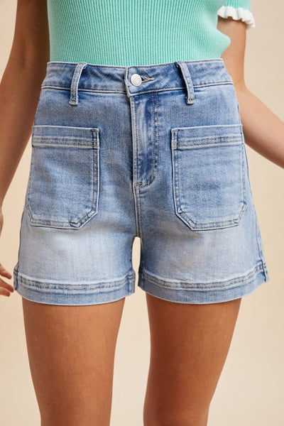 High Rise Front Pocket Shorts - Denim Blue