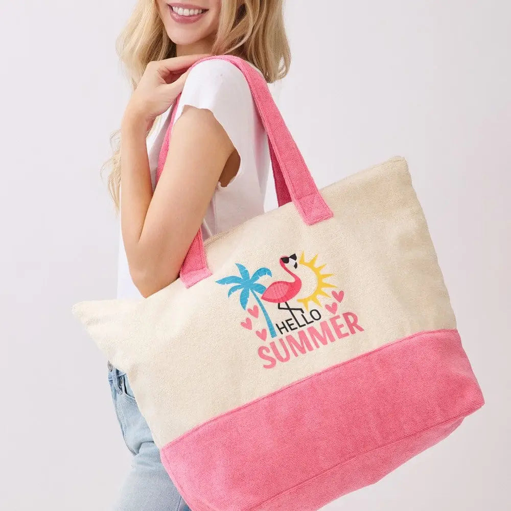 Hello Summer Terry Beach Bag - Pink